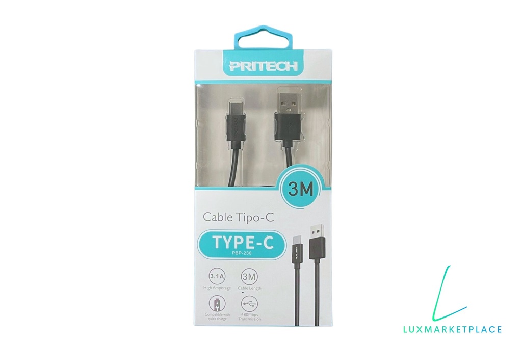 Pritech Câble USB 2.0 vers USB-C 3m (PBP-230)