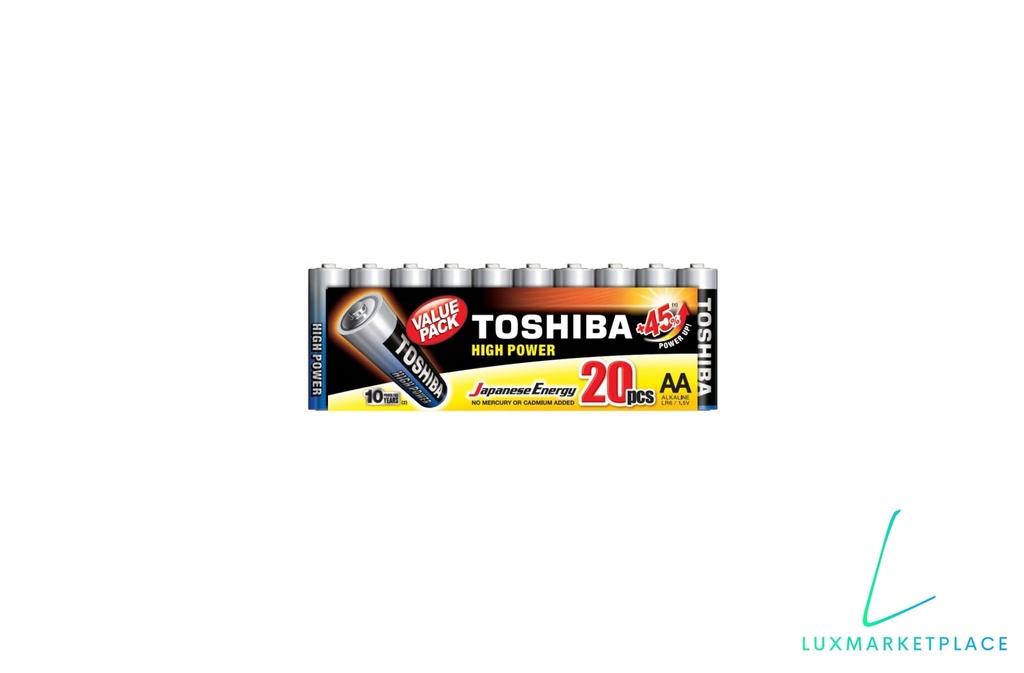 Piles Alcaline Toshiba AA (pack de 20)